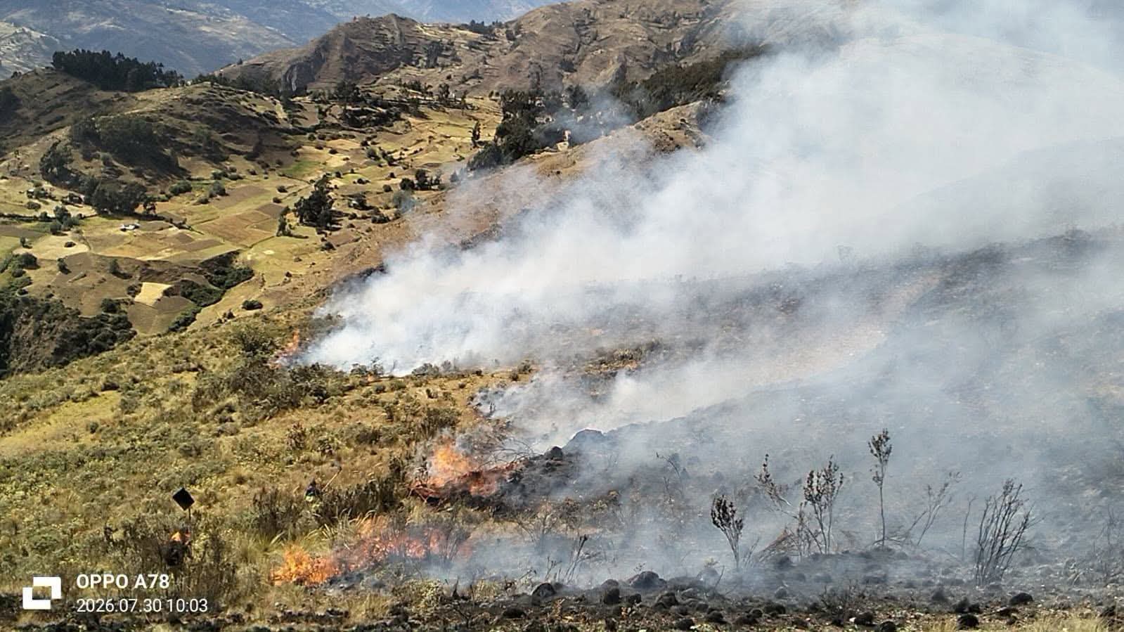 INCENDIO FORESTAL CONTINÚA FUERA DE CONTROL EN POMABAMBA: MÁS DE 80 HECTÁREAS ARRASADAS Y URGE APOYO DE LAS INSTITUCIONES